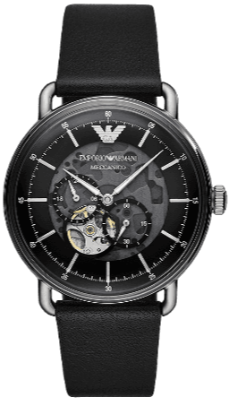 Emporio Armani Meccanico Skeleton Black Dial Black Leather Strap Watch For Men - AR60026 - Image 8